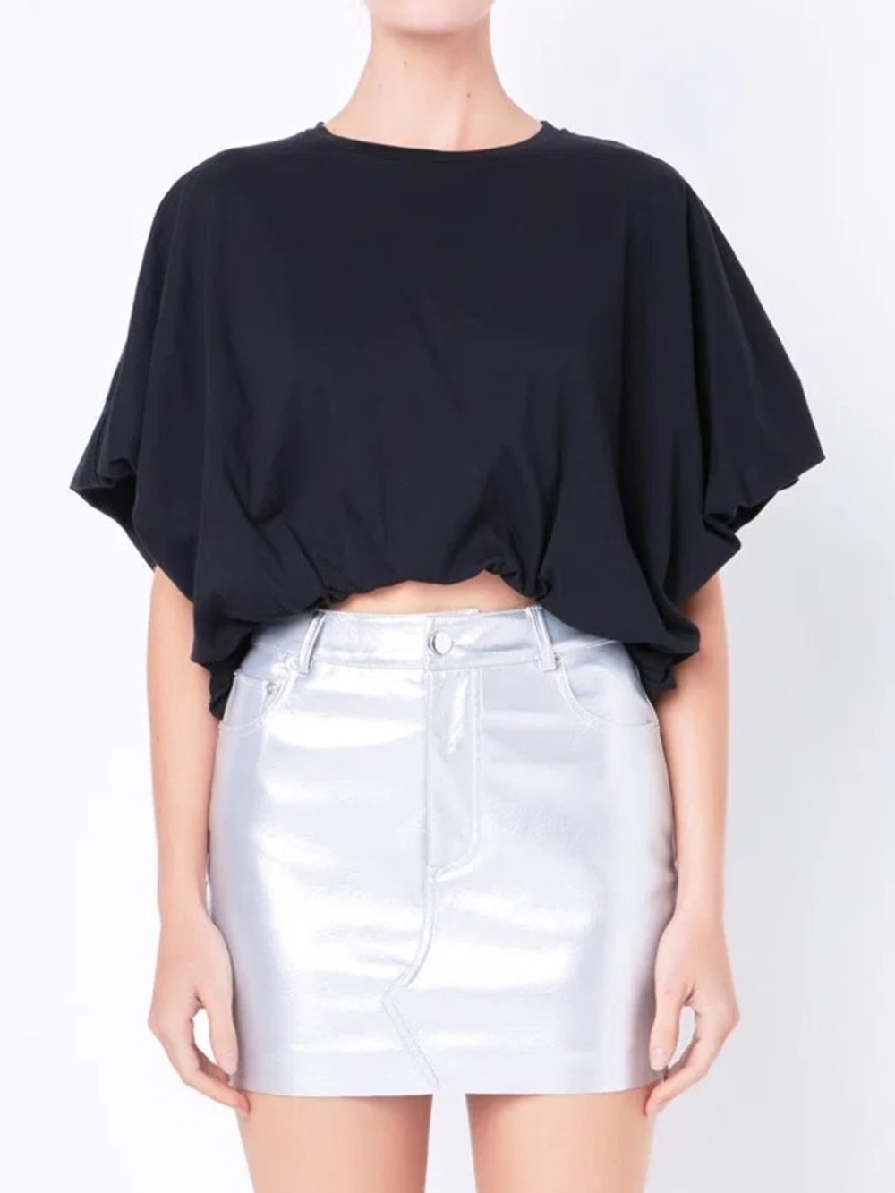 GREY LAB Black Cropped Batwing Tee